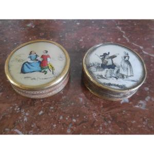 Two Dragee Boxes Adorned With A Fixed Under Glass Restoration Period Early Nineteenth