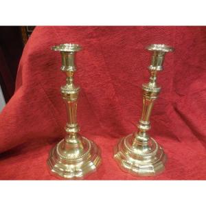 Pair Of Candlesticks In Gilt Bronze Louis XVI Eighteenth