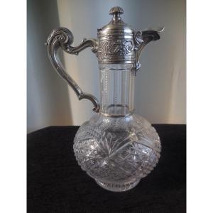 Ewer In Cut Crystal Silver Mount Minerva Napoleon III Nineteenth Time
