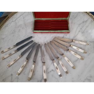 Service Of Twelve Knives With Mother Of Pearl And Silver Handle Empire Period Early Nineteenth