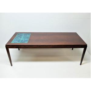 Scandinavian Coffee Table 1960, In Rosewood And Ceramic Tiles