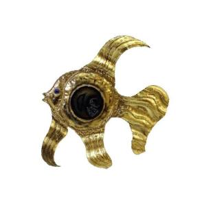 Henri Fernandez, Brass Fish Wall Lamp, Signed