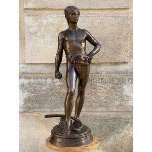 Bronze Sculpture " David Avant Le Combat " By Antonin Mercié