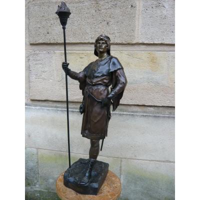 Large Bronze Sculpture By Picault " Veilleur De Nuit "