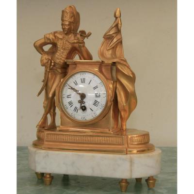 Pendulette Bronze Et Marbre Au Soldat