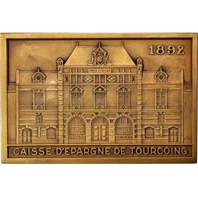 "plaque Or Medal In Bronze Tourcoing Savings Bank 1966"