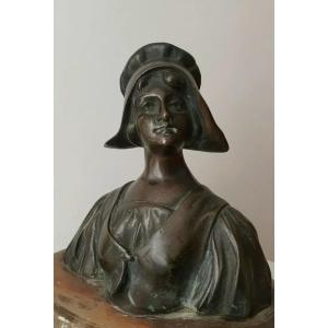 Sculpture Statue Bust Bronze Signed Alsace Brittany Vendée Art Nouveau 1907