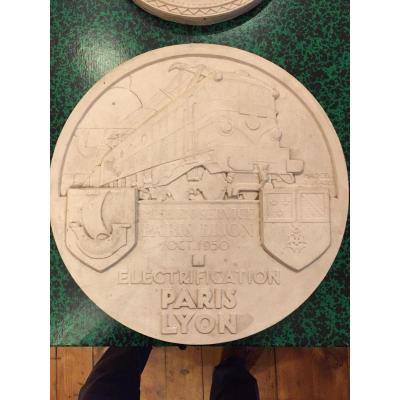 Marcel Renard (lyon 1893-1974) Medal In Plaster For The Inauguration Of A Railway Line éle