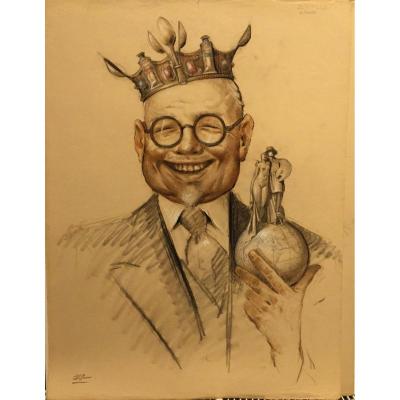 Portrait-charge De Brosset At La Rotonde, By Gaston Hoffmann, 1930s