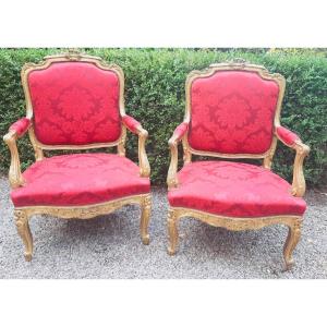 Pair Of Armchairs In Golden Wood