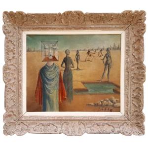 Oil On Canvas, Surrealist, Trace Of Signature Around 1940