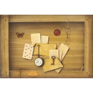 Oil On Panel, Trompe-l'œil With Butterfly, Trace Of Signature, 20th