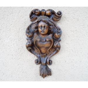 Head Of Cherub In Wood 18th