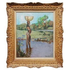 Oil On Canvas, Young African By Henri Dufaux