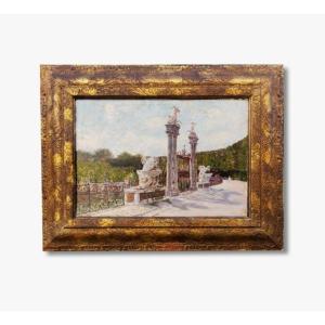 Oil On Wood, The Boboli Gardens In Florence By Joseph-felix Bouchor