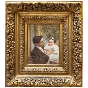 Oil On Canvas, Portrait Of A Father And His Son Apr Emile Millocheau