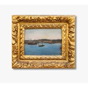 An Oil On Canvas, Marine, Toulon By Gaston Roullet