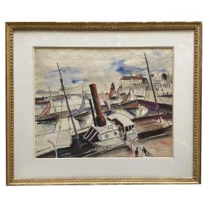 Watercolor, Port Of Honfleur By Elisée Maclet