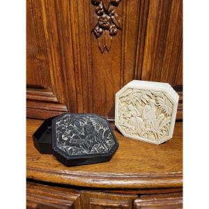 Art Nouveau Boxes In Black And White Bakelite