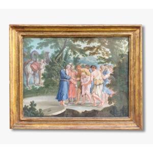 Gouache, Biblical Scene, Joseph And His Brothers, 18th
