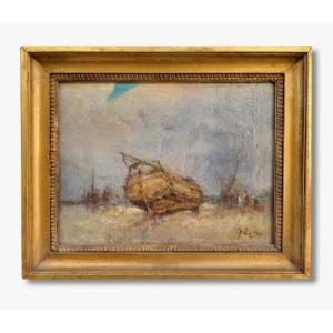 Oil On Cardboard, Marine By Jean Etienne Karnec