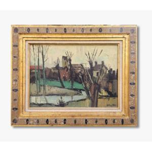 Oil On Canvas, Landscape With River By André Lemaitre