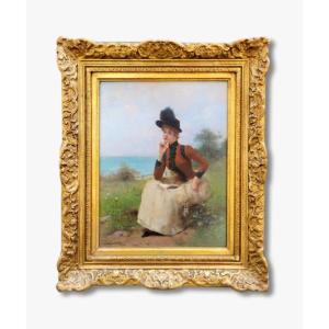Oil On Panel, Elegant Facing The Emr By Jules Ballavoine