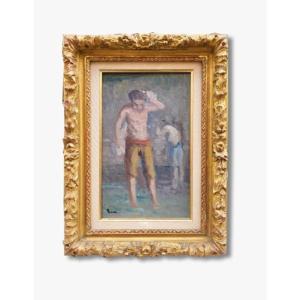 Oil On Canvas, Men In A River By Maximilien Luce