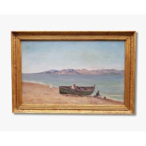 Oil On Canvas, Boat With Fishermen By Federico Quercia