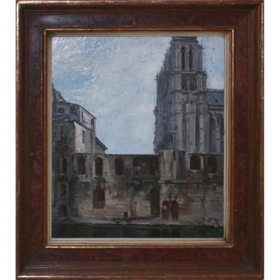 Oil On Canvas, The Hôtel Dieu In Paris, 19th Century