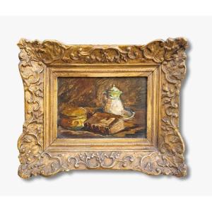 Oil On Panel, Still Life With Book, Late 19th Century 