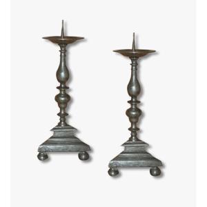 Pair Of 17th Century Bronze Candlesticks