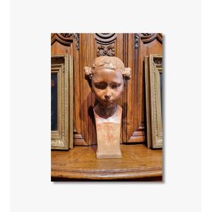 Bust Of A Woman In Terracotta By Eugène Piron