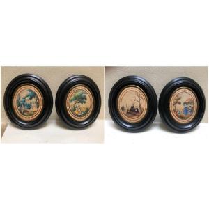 Watercolor Miniatures, The 4 Seasons, 19th Century