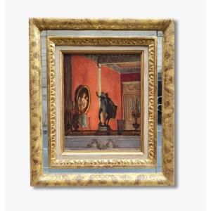 Oil On Canvas, Red Interior, Early 19th Century 