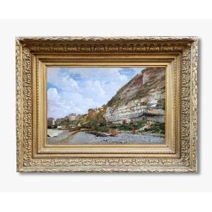 An Oil On Panel Village In Normandy, Dieppe, Pollet District ?with Cliff Ep 19th 