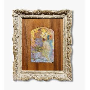An Oil On Panel, Woman In Antique Style By Octave Guillonnet