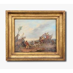 Oil On Panel, Departure For The Festival, Early 19th Century