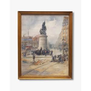 Watercolor, Place De Clichy By Francis Garat