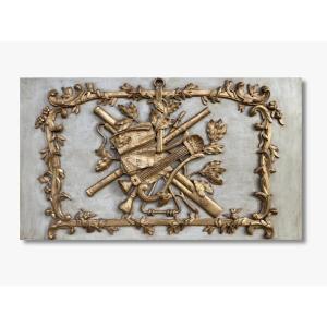 Large Panel With 18th Century Score And Instruments