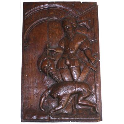 Panel Of A Saint, Oak, 17th Century