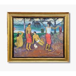 An Oil On Canvas, Genre Scene, Characters In The Marquesas By Joseph Misrahi