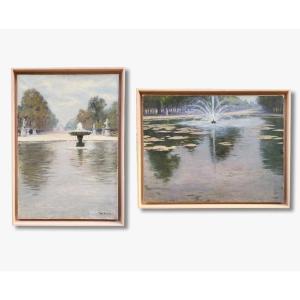 Oils On Canvas, Fountain At The Tuileries By Marc Antoine
