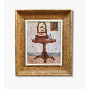 Oil On Canvas, The Pedestal Table, Dated 1927 By Louis Thévenet 