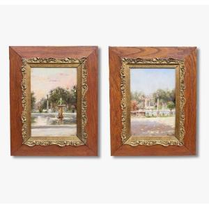 Oils On Panels, Parisian Gardens By Gaspard Miro Lleo