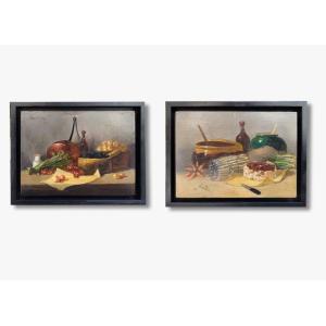 Pairs Of Oil Paintings On Panel, Still Life By Alphonse De Caranza