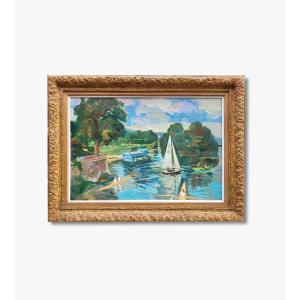 An Oil On Canvas, Bord De Marne By André Planson