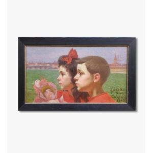 Oil On Canvas, The Artist's Children By Georges Castex