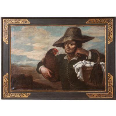 Oil On Canvas, Genre Painting: Departure At The Market, Italy, 18th Century