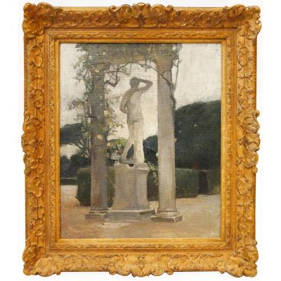An Oil On Canvas, Antique Statue Under A Portico By William J.e.e. Laparra